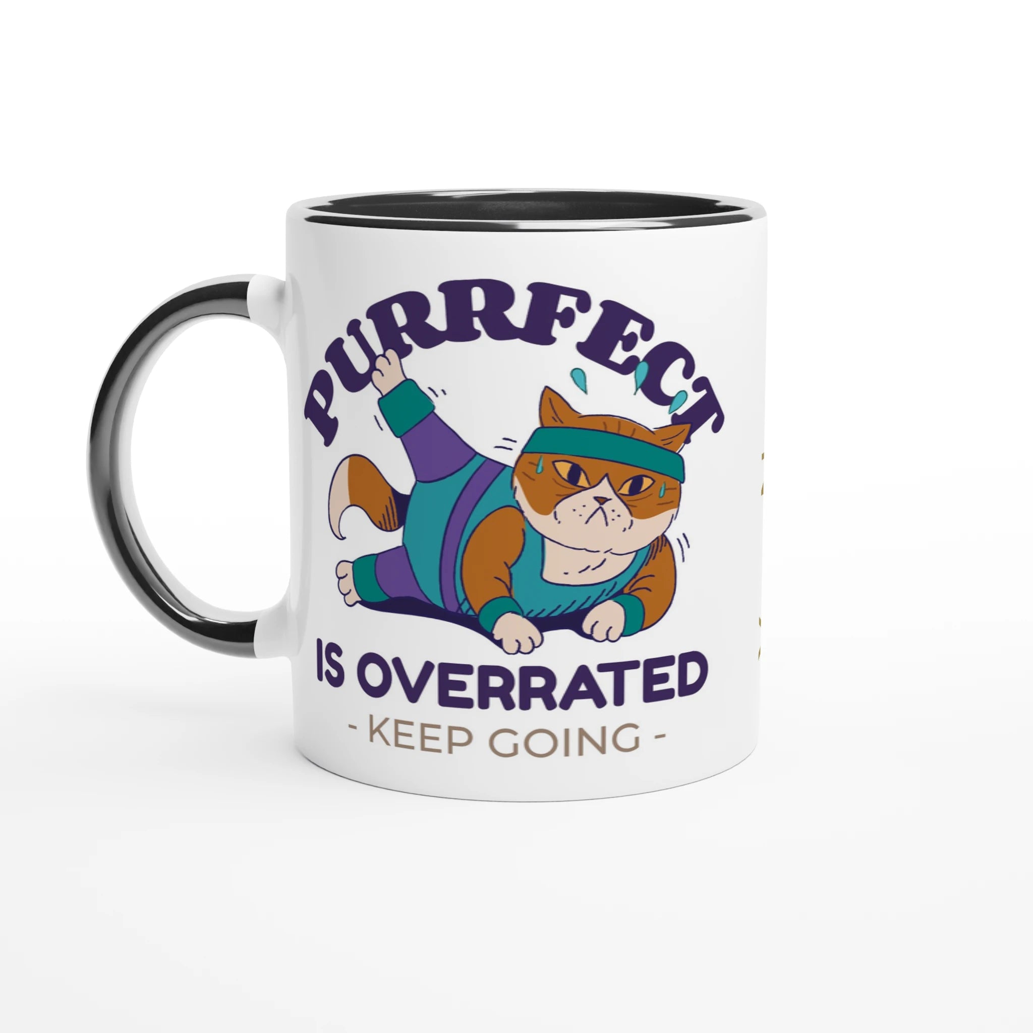 Personalised - Purrfect Is Overrated - White 11oz Ceramic Mug with Colour Inside Ceramic Black Personalised 11oz Mug animal customise Fitness Globally Fulfilled personalise