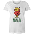 Music On, Worries Off Women's AS Colour T-shirt White Womens T-shirt Music Printed In Australia