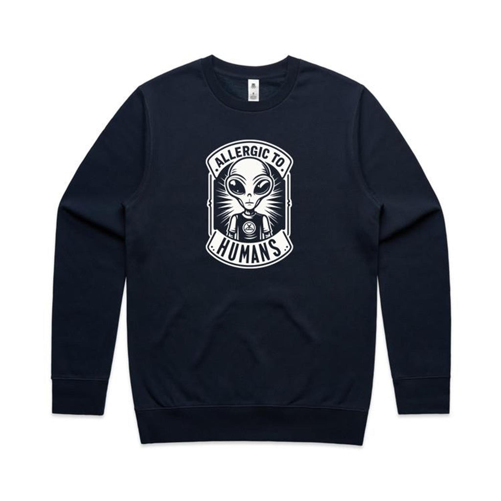 Alien, Allergic To Humans - AS Colour Stencil Crew Sweatshirt Navy Sweatshirt Printed In Australia Sci Fi