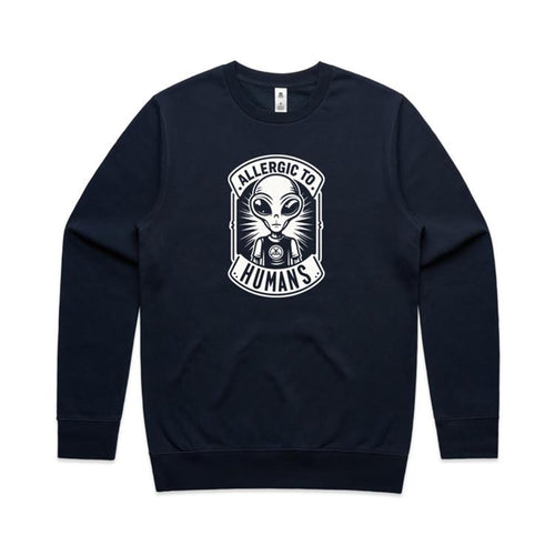 Alien, Allergic To Humans - AS Colour Stencil Crew Sweatshirt Navy Sweatshirt Printed In Australia Sci Fi
