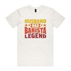 Husband, Dad, Barista, Legend Men's AS Colour T-shirt Natural Mens T-shirt Coffee Dad Printed In Australia