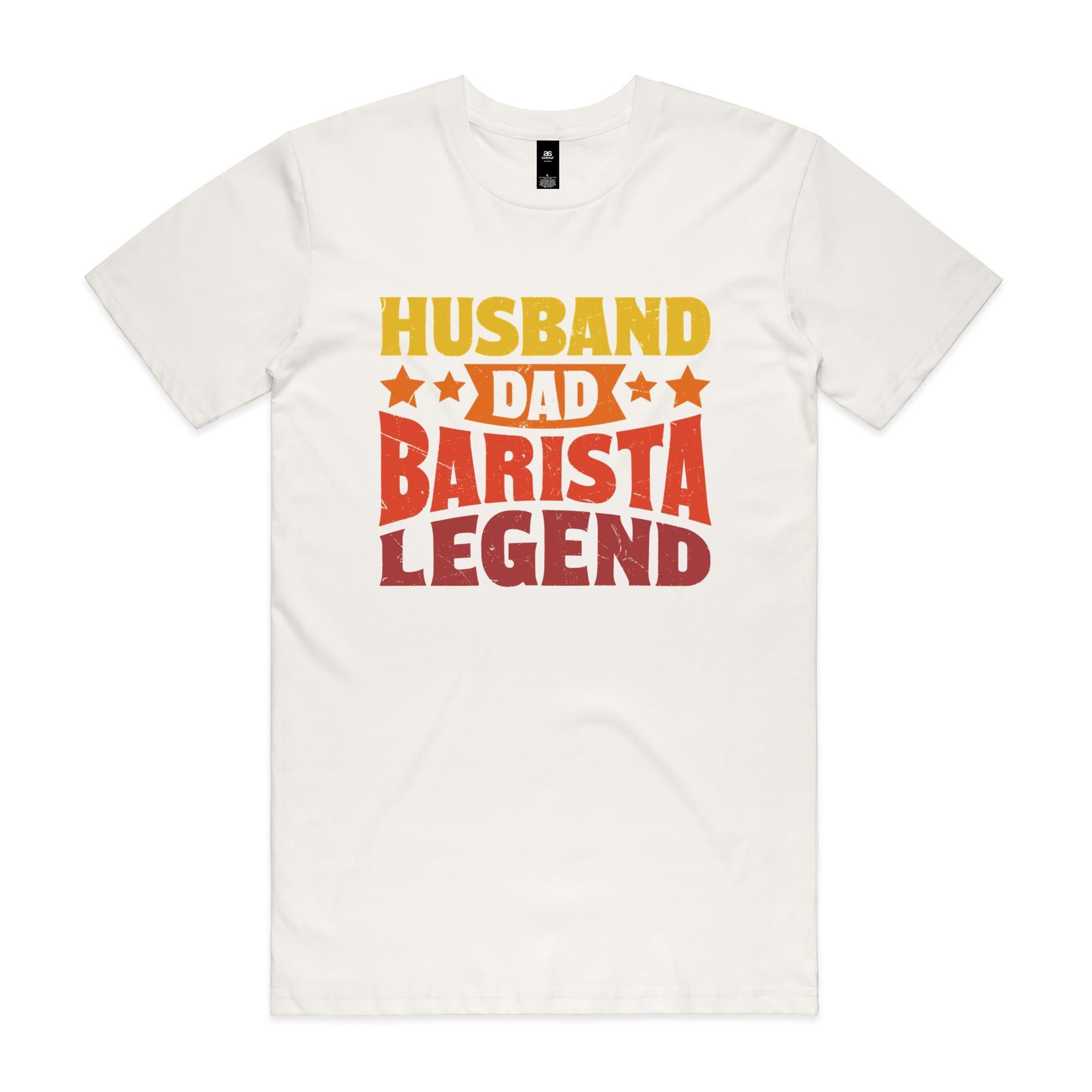 Husband, Dad, Barista, Legend - Men's AS Colour T-shirt Natural Mens T-shirt Coffee Dad Printed In Australia