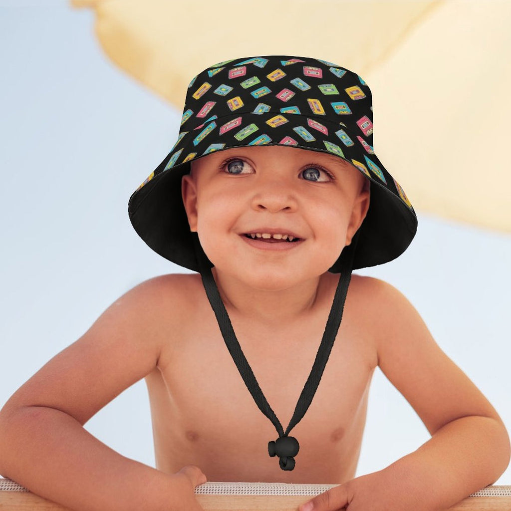 Colourful Cassette Tapes Kids Bucket Hat Kids Bucket Hat Music Printed Offshore Retro