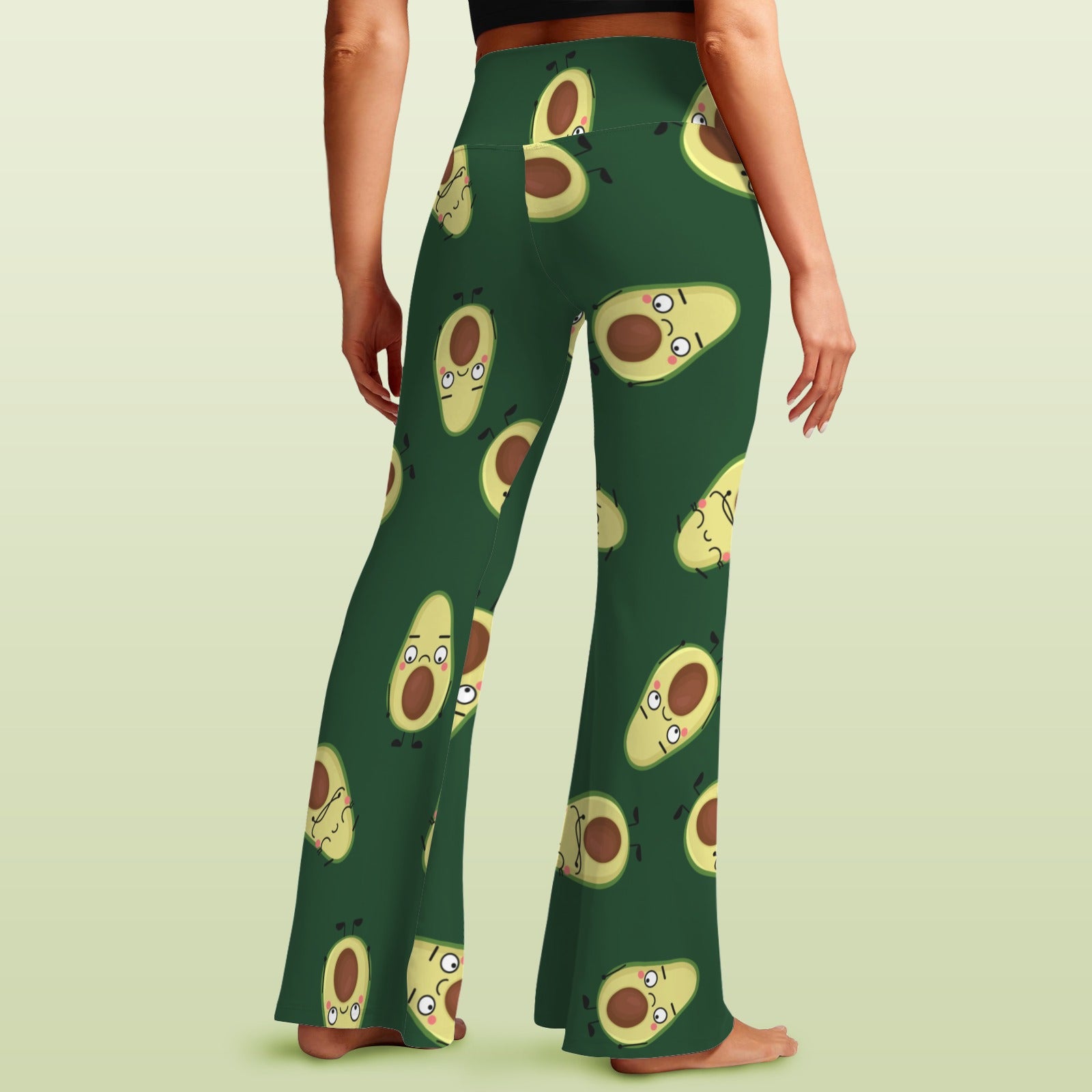 Avocado Characters High Waist Crossover Tummy Control Flare Leggings High Waist Flare Leggings Food Printed Offshore