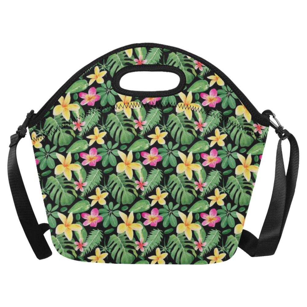 Frangipani - Neoprene Lunch Bag/Large (Model 1669) One Size Neoprene Lunch Bag Plants Printed Offshore
