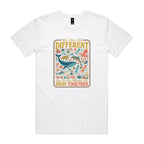 We Are All Different, But We All Swim Together Men's AS Colour T-shirt White Mens T-shirt animal Ocean Positivity Printed In Australia