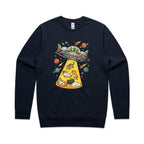 UFO Cat Abduction AS Colour Stencil Crew Sweatshirt Unisex Navy Sweatshirt animal Printed In Australia Sci Fi