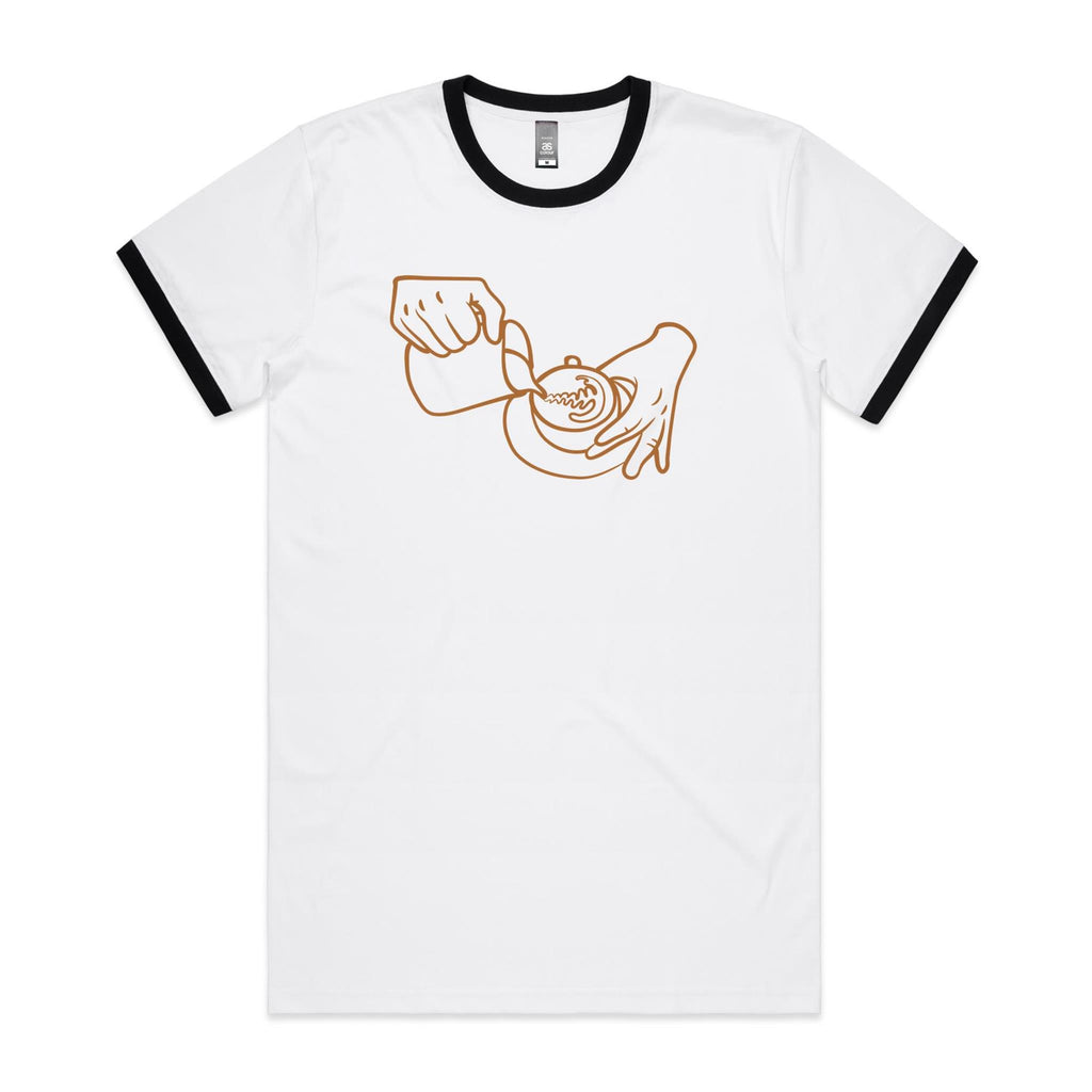 Barista - Staple Ringer Tee White Black Ringer T-Shirt Coffee Printed In Australia