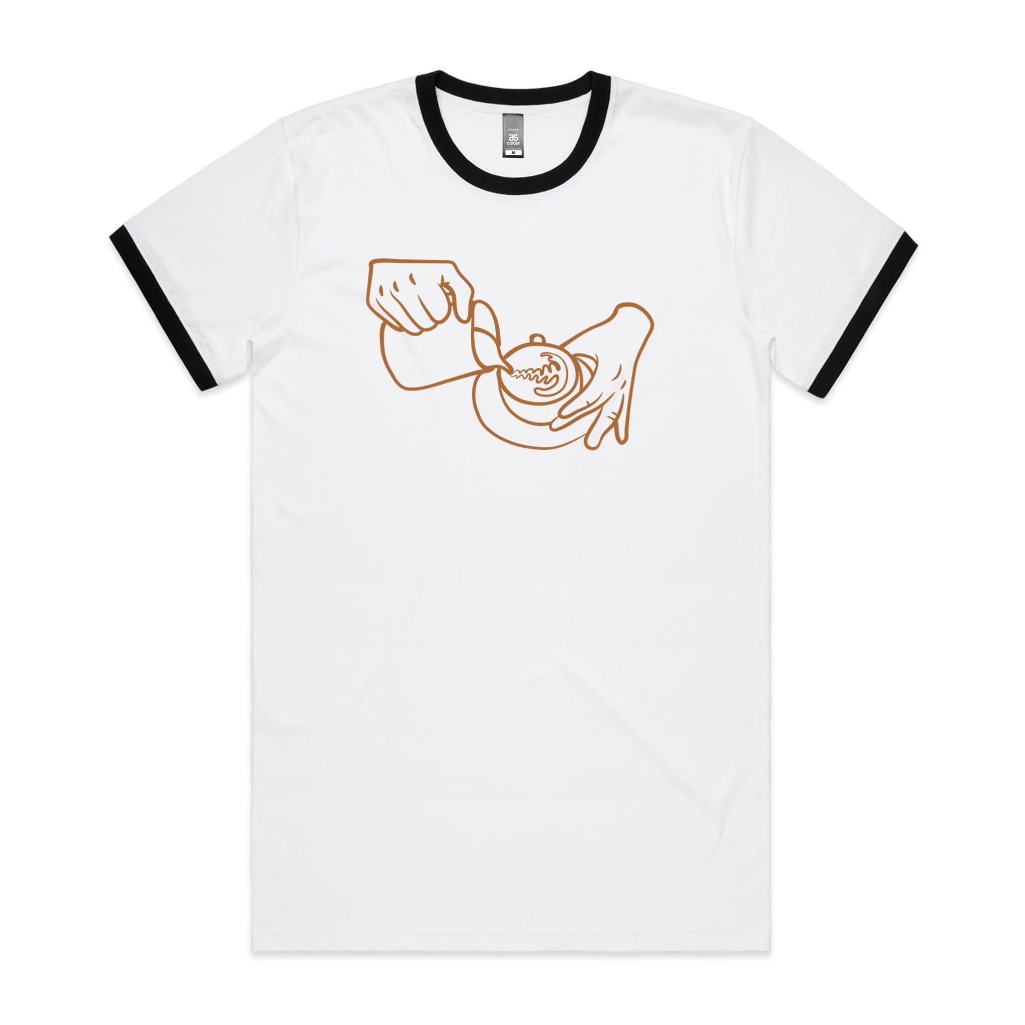 Barista - Staple Ringer Tee White Black Ringer T-Shirt Coffee Printed In Australia