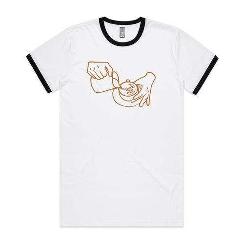 Barista - Staple Ringer Tee White Black Ringer T-Shirt Coffee Printed In Australia