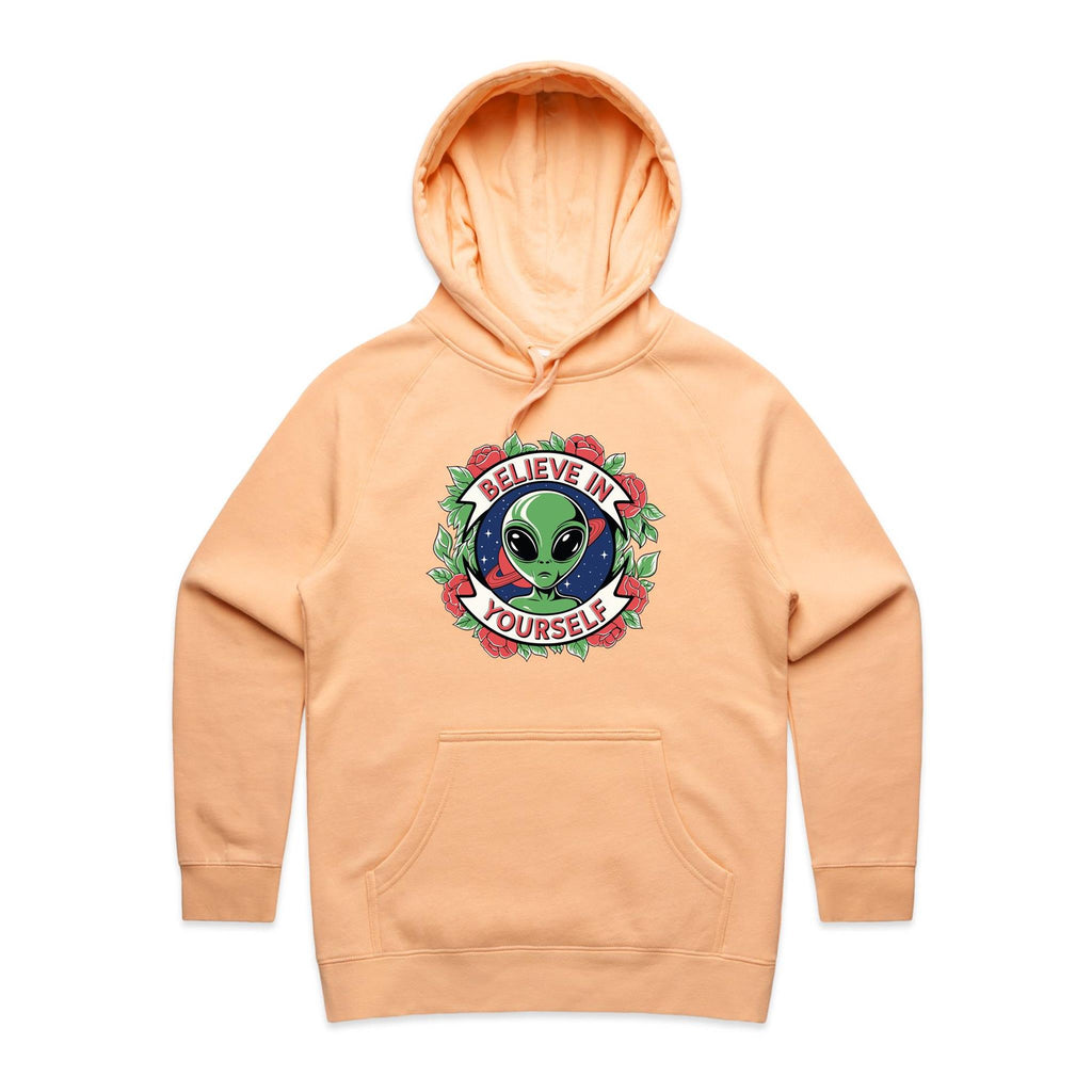 Believe In Yourself, Alien - Womens Hoodie Peach Womens Hoodie Motivation Positivity Printed In Australia Sci Fi