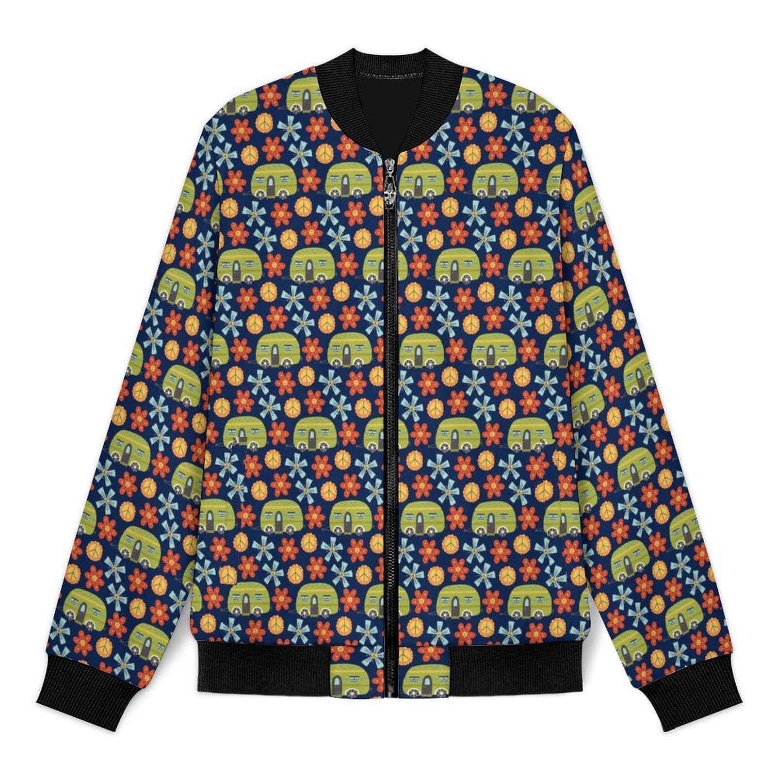 Hippie Caravan Men's Casual Zip‑Up Bomber Jacket
