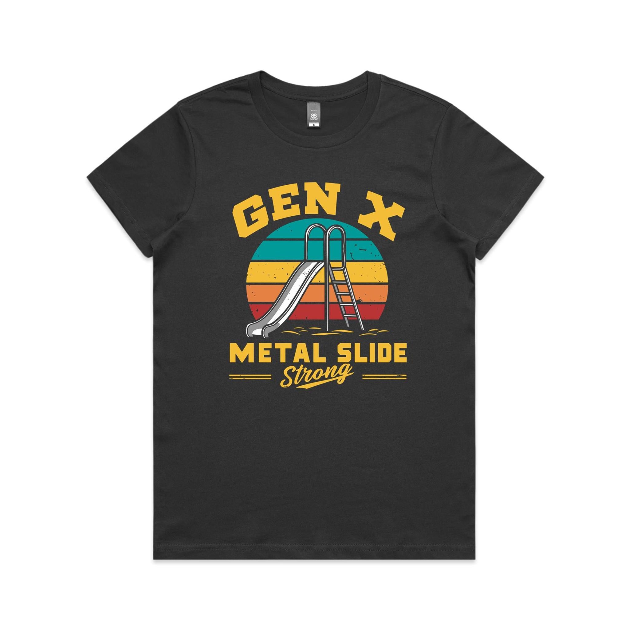 Gen X, Metal Slide Strong - Womens T-shirt Coal Womens T-shirt Printed In Australia