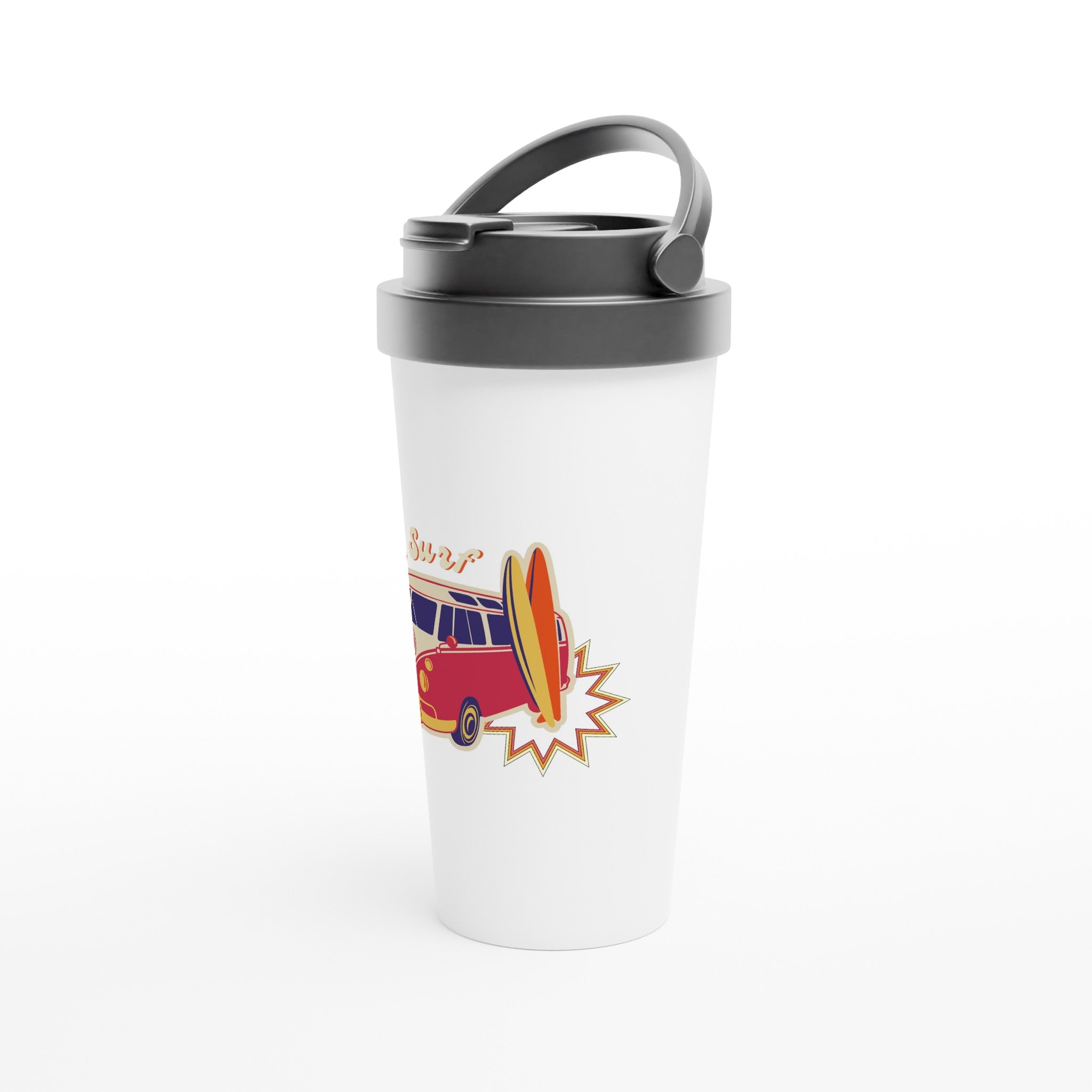 Drive And Surf - White 15oz Stainless Steel Travel Mug Travel Mug Globally Fulfilled Summer