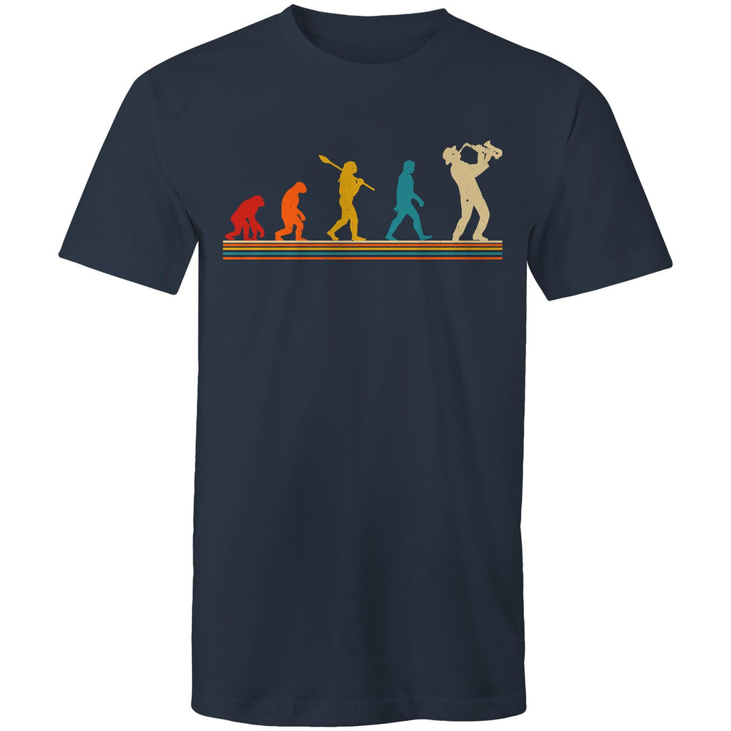 Saxophone Player Evolution - Mens T-Shirt Navy Mens T-shirt Music Printed In Australia