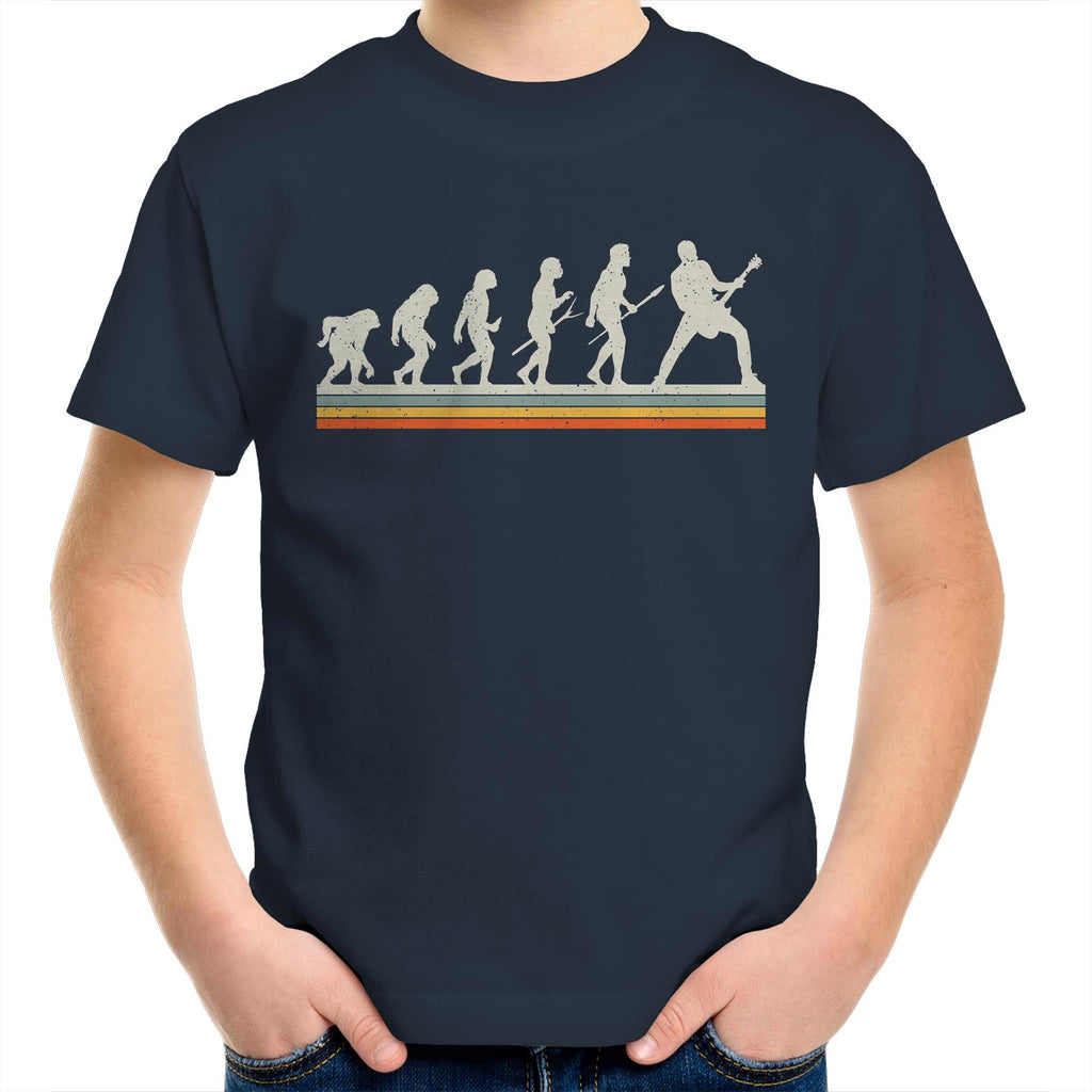 Guitar Player Evolution - Kids Youth T-Shirt Navy Kids Youth T-shirt Music Printed In Australia