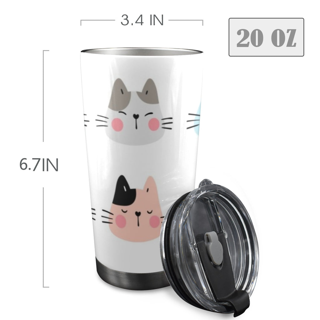 Cat Faces - 20oz Mobile Tumbler with Lid (Black Lock) 20oz Travel Mug animal Printed Offshore
