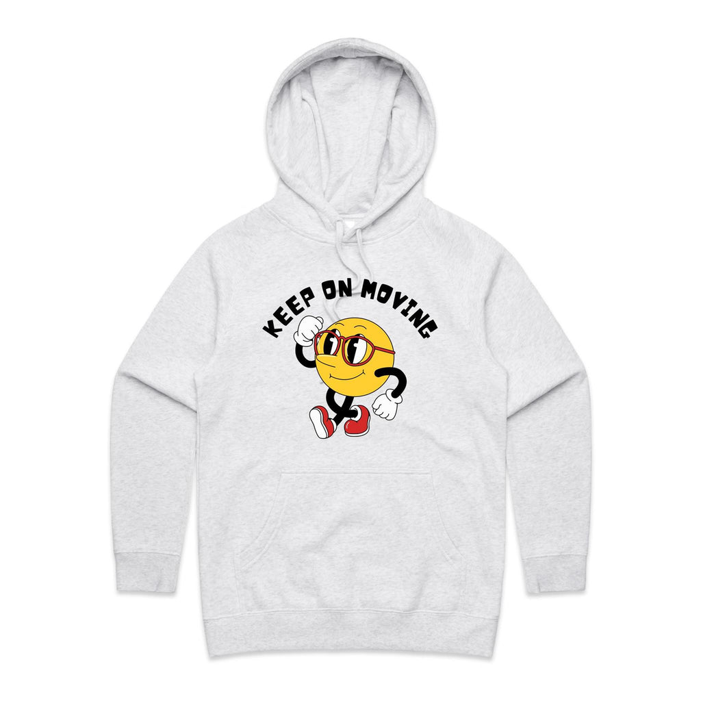 Keep On Moving - Womens Hoodie White Marle Womens Hoodie Fitness Positivity Printed In Australia