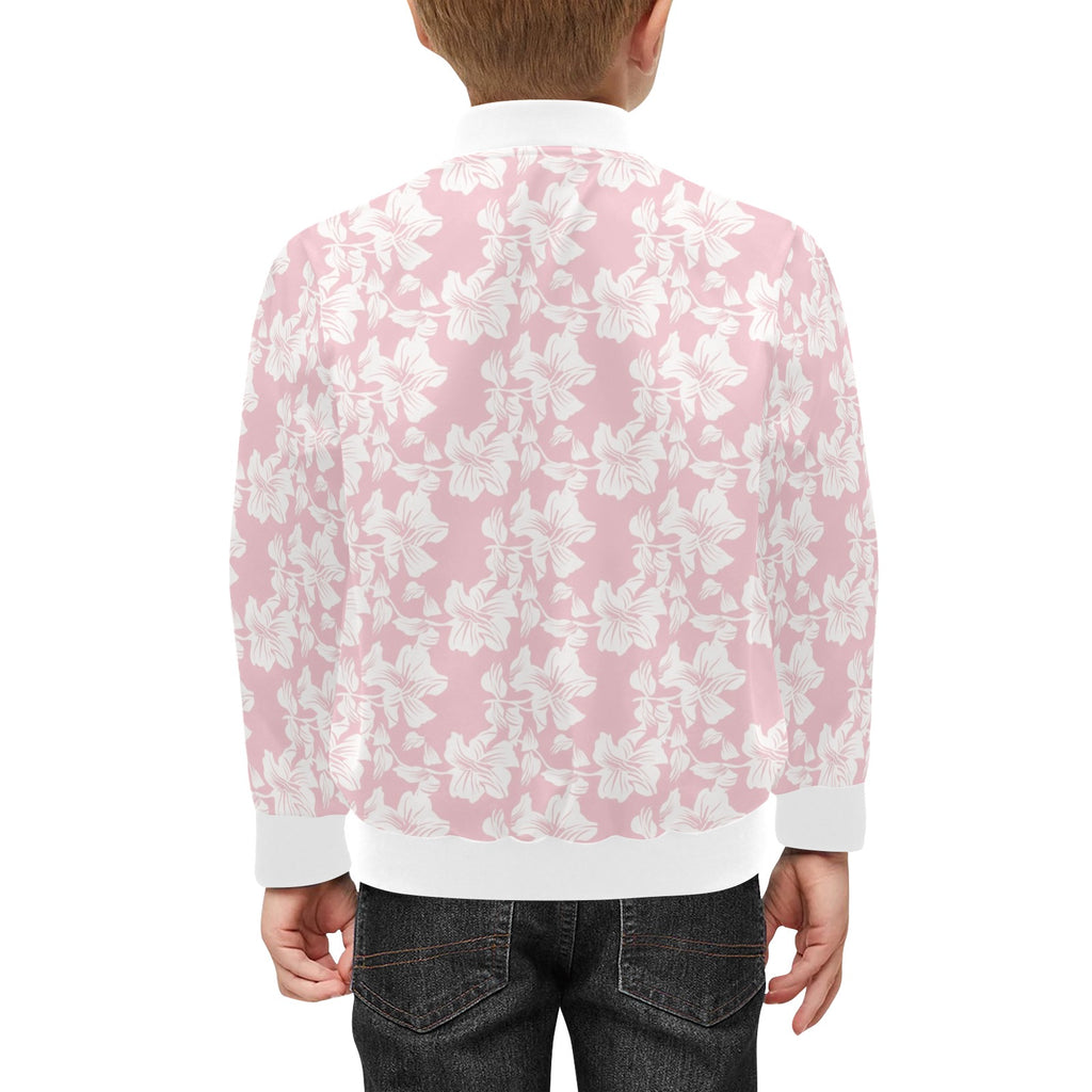 Pink Hawaiian Floral Kids Bomber Jacket Kids Bomber Jacket Plants Printed Offshore