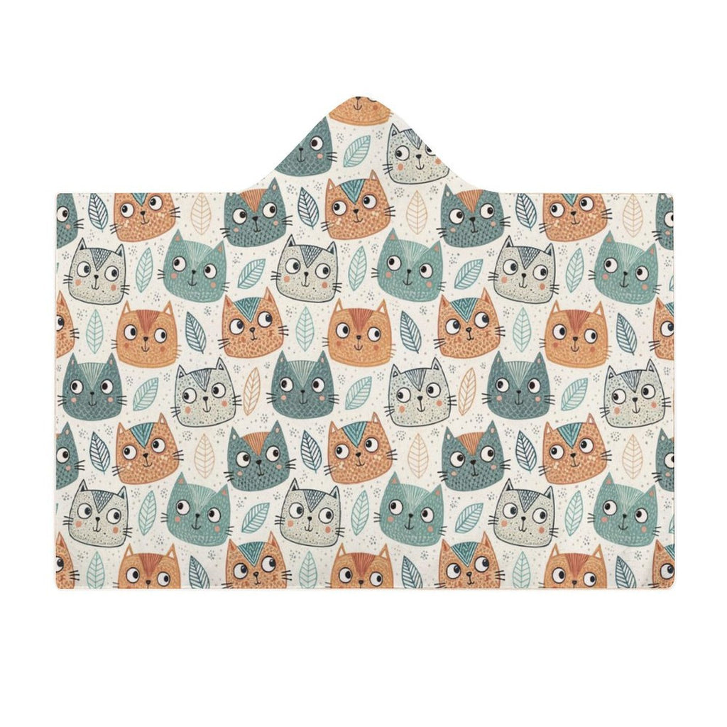 Cute Cat Faces Kids Hooded Blanket 100cm x 130cm Kids Hooded Blanket animal Printed Offshore