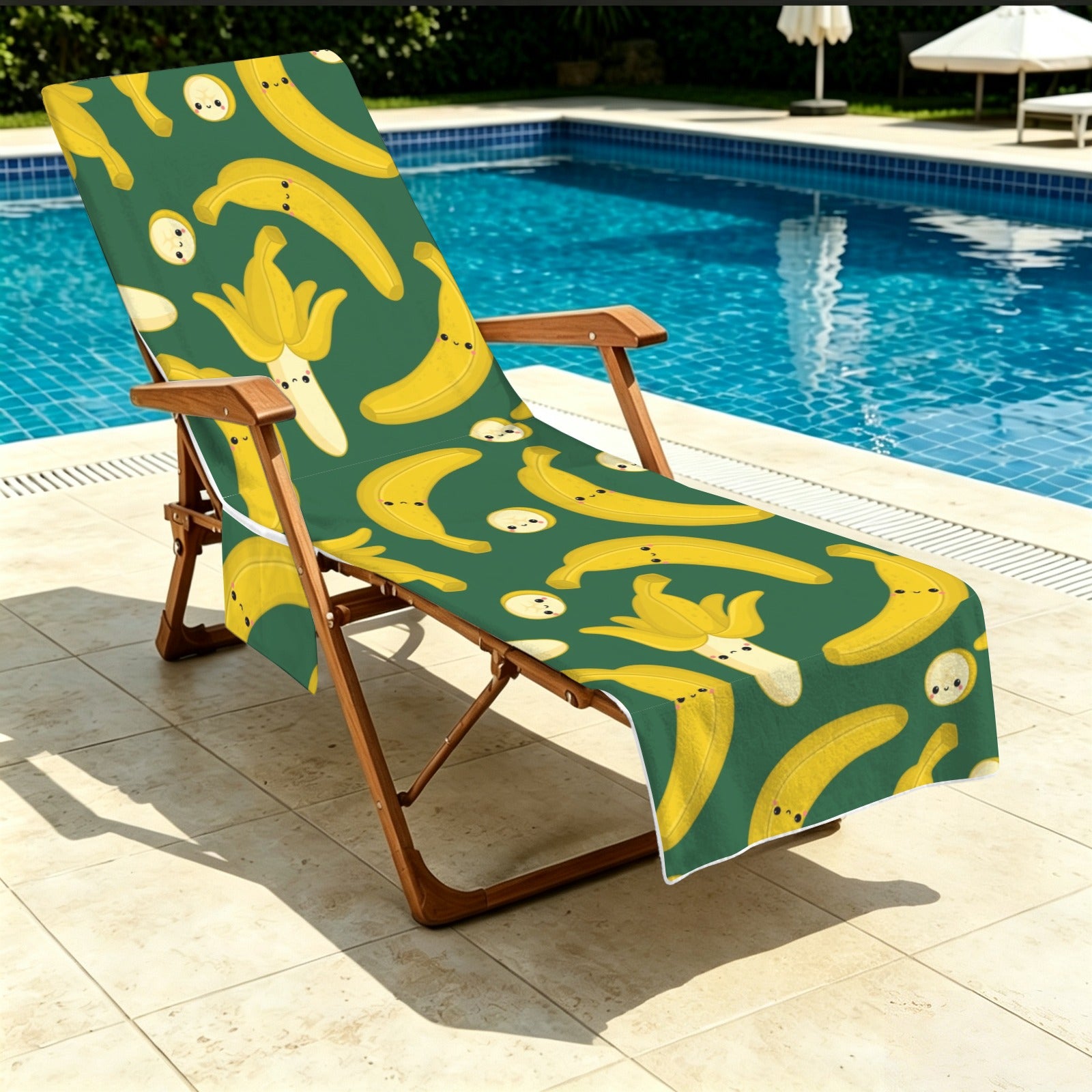 Happy Bananas Beach Chair Towel Cover with Side Pockets