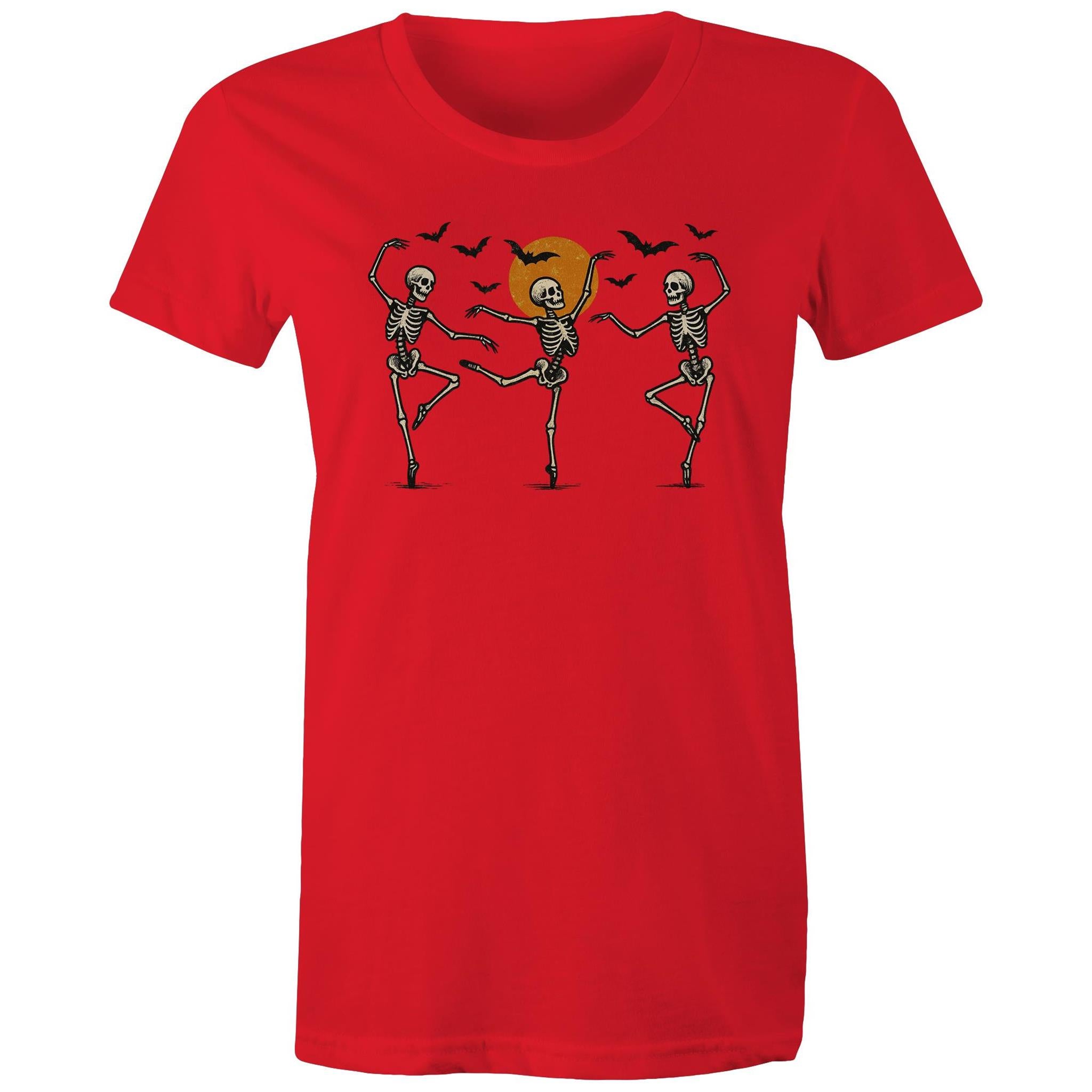 Skeleton Dance, Halloween - Womens T-shirt Red Womens T-shirt Halloween Printed In Australia