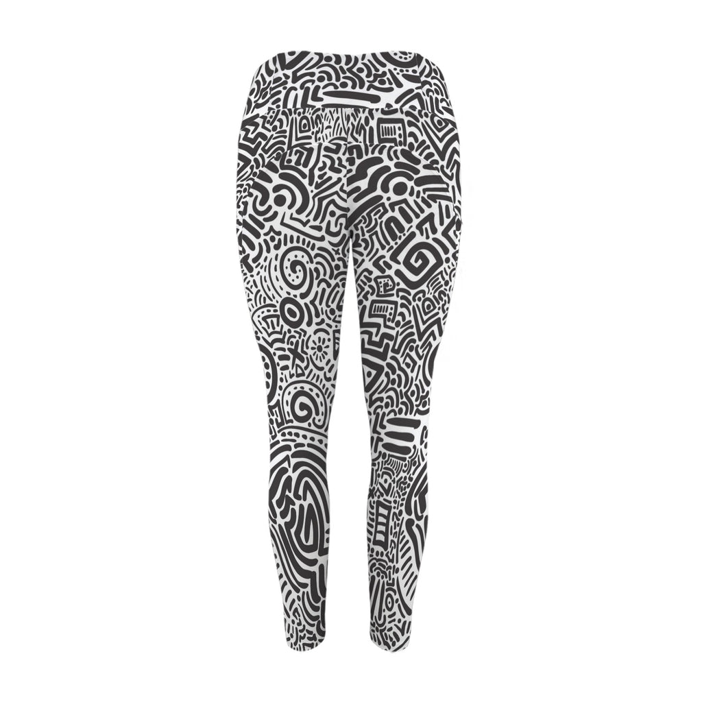Black And White - Women's High Waist Pockets Yoga Leggings