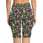 Bright Floral And Leaves Women's Bike Shorts With Side Pockets