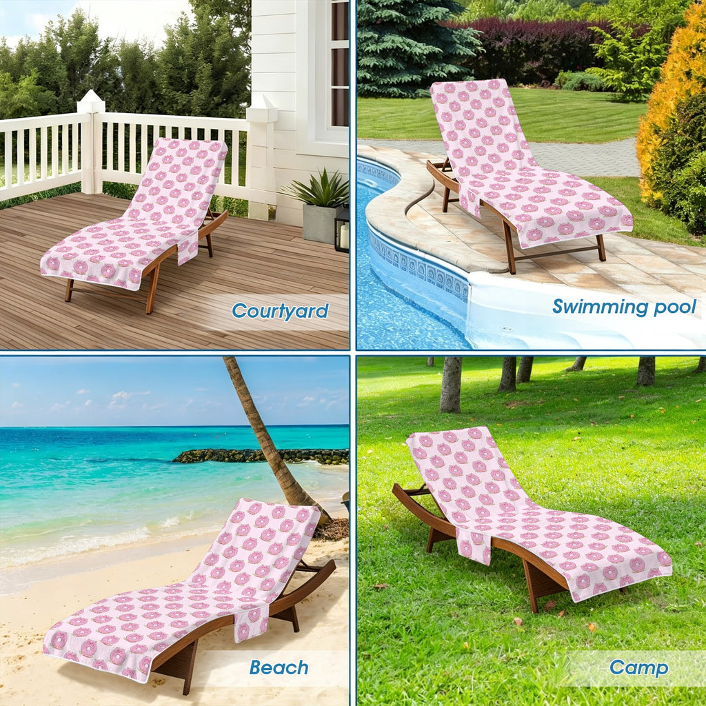 Cat Doughnuts Beach Chair Towel Cover with Side Pockets