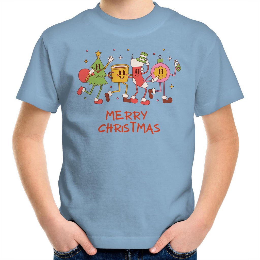Crazy Christmas Characters - Kids Youth T-Shirt Carolina Blue Kids Christmas T-shirt Christmas Printed In Australia