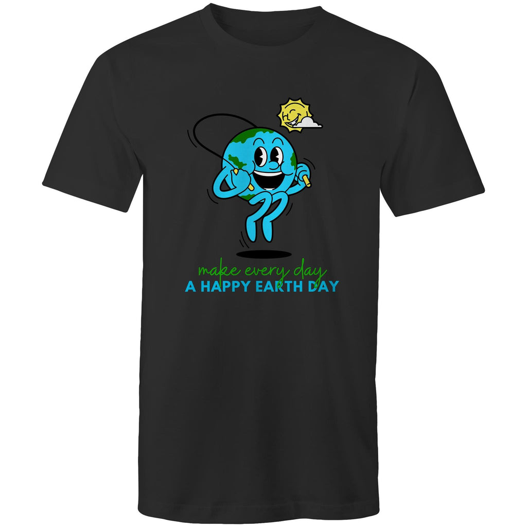 Make Every Day A Happy Earth Day - Mens T-Shirt Black Mens T-shirt Environment Printed In Australia