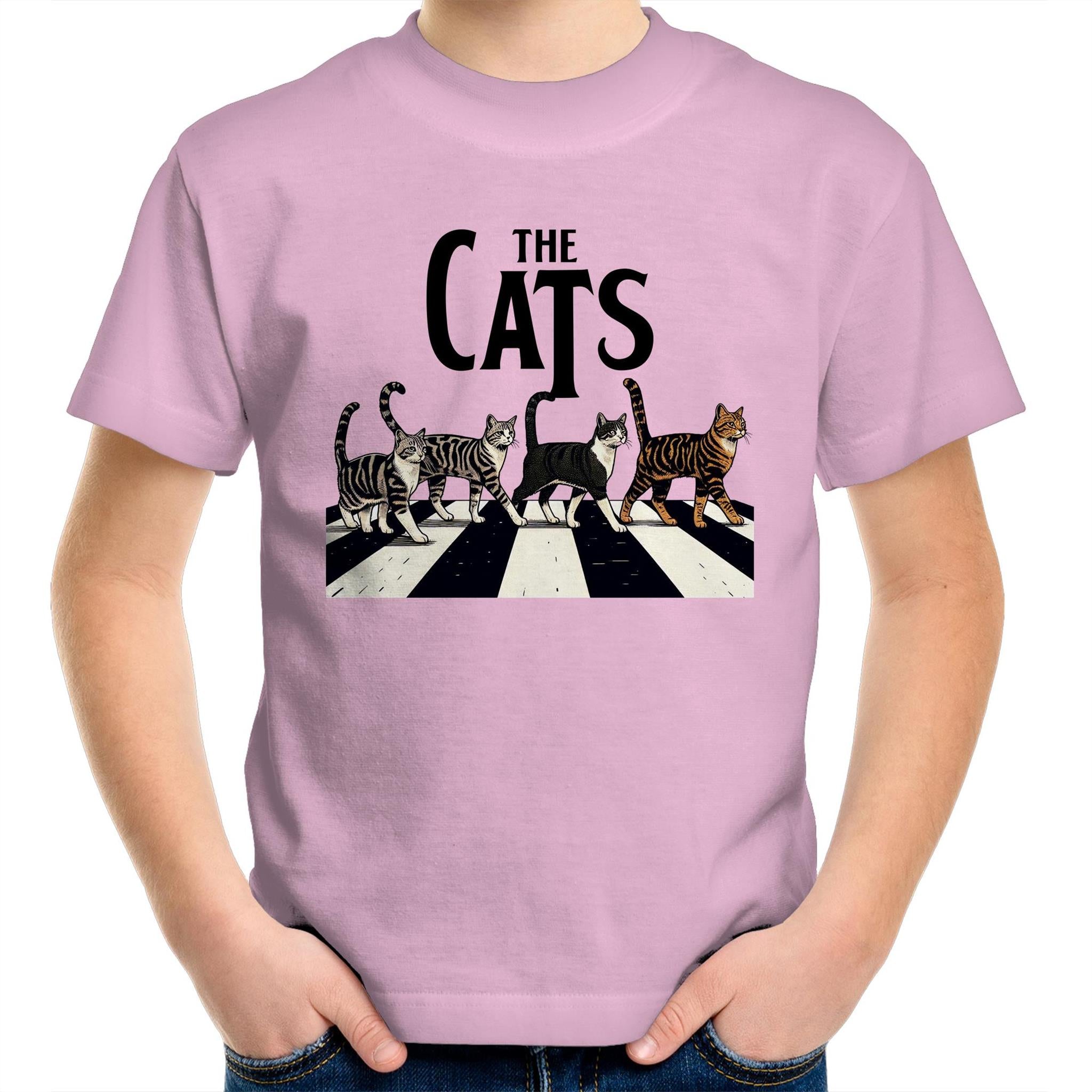 The Cats, Fab Four Crossing The Road - Kids Youth T-Shirt Pink Kids Youth T-shirt animal Music Printed In Australia