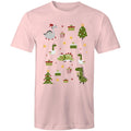 Cute Dinosaur Christmas Mens T-Shirt Pink Mens Christmas T-shirt Christmas Printed In Australia