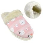 Pink Cats Women's Fur Trim Thick-Sole Indoor Slippers Women's Fur Trimmed Slippers animal Printed Offshore
