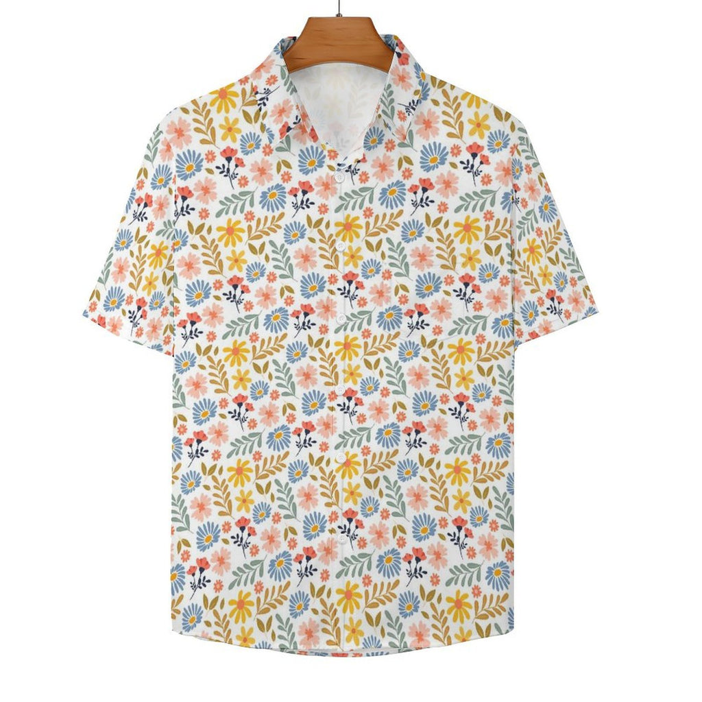 Boho Flowers And Leaves Women's Short-Sleeve Button Up Shirt Women's Short-Sleeve Button Up Shirt Printed Offshore