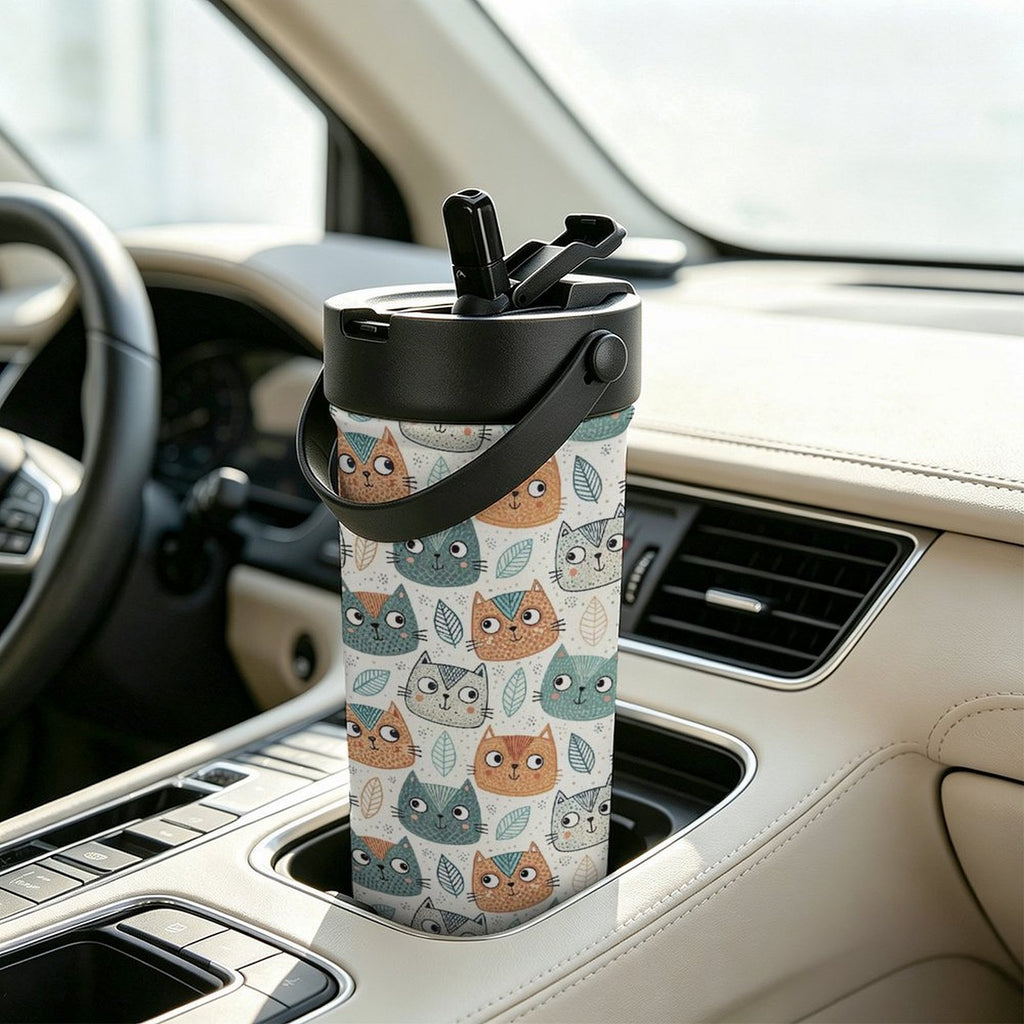 Cute Cat Faces 20oz Tea Tumbler with Carry Handle