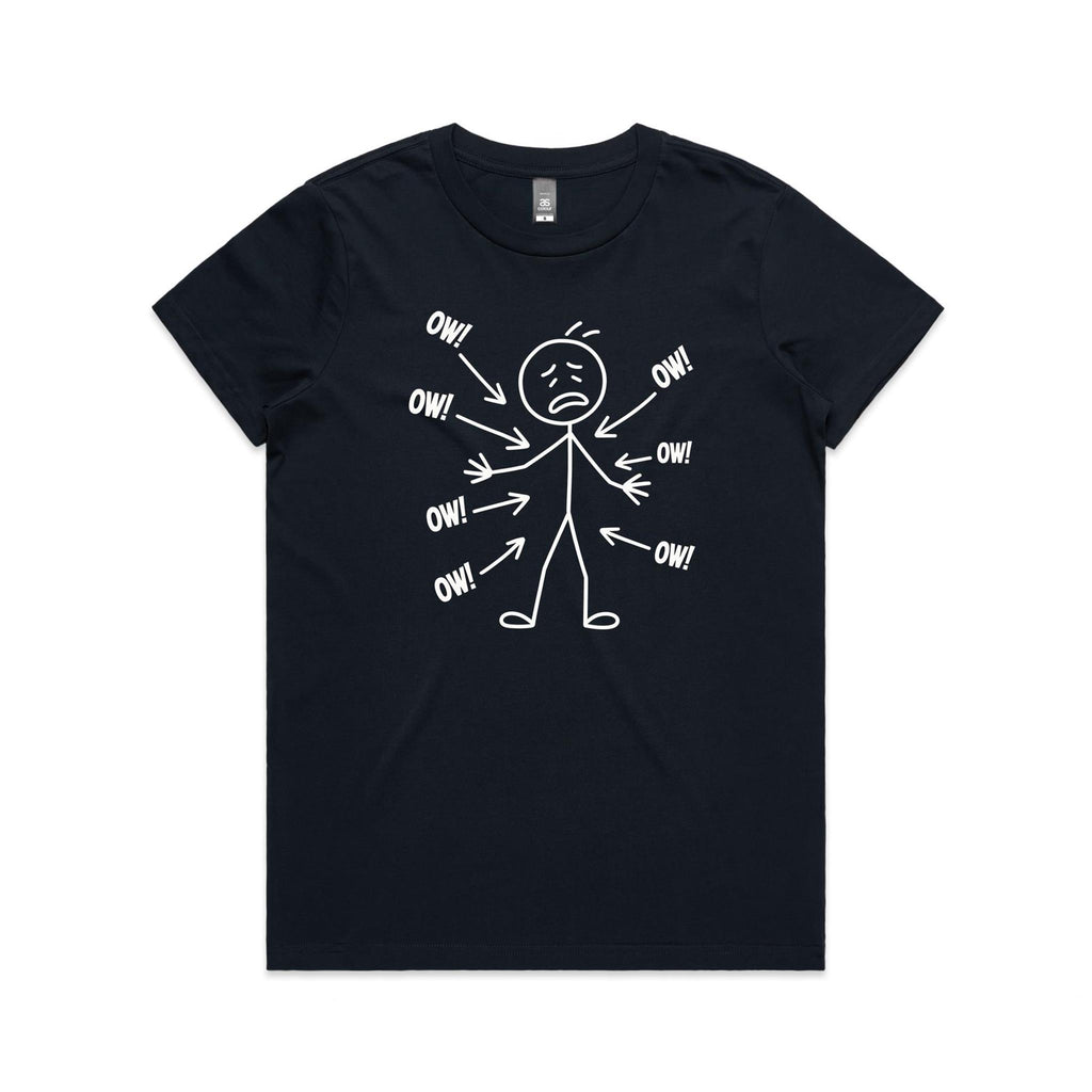 Ow! Everything Hurts Stick Figure Women's AS Colour T-shirt Navy Womens T-shirt Printed In Australia