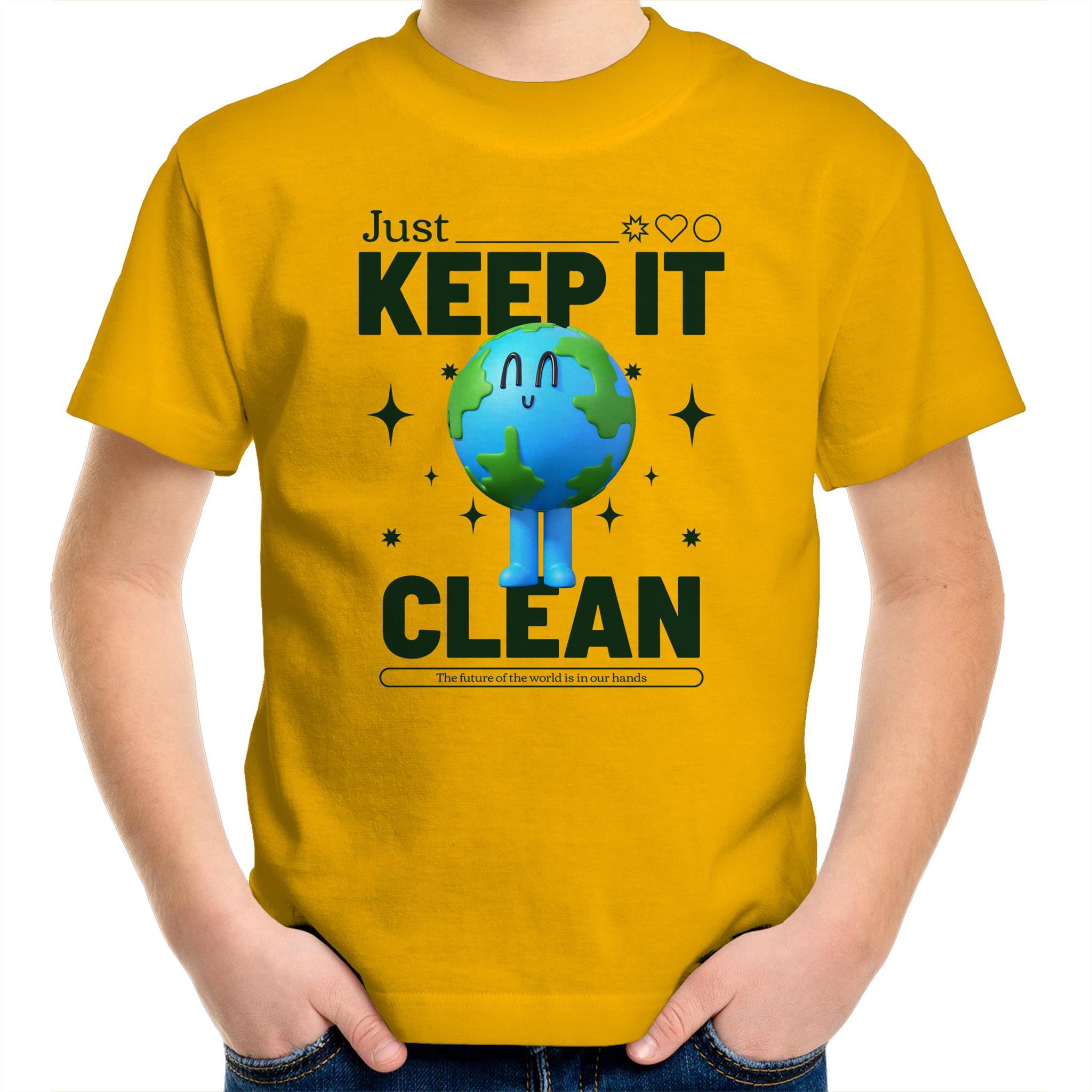 Earth, Just Keep It Clean - Kids Youth T-Shirt Gold Kids Youth T-shirt Environment Printed In Australia