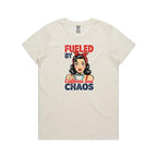 Fueled By Caffeine And Chaos, Retro Woman Women's AS Colour T-shirt Natural Womens T-shirt Coffee Printed In Australia