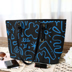 Blue Squiggle - Leather Tote Bag-Large