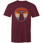 UFO, Retro Stipes - Mens T-Shirt Burgundy Mens T-shirt Printed In Australia