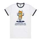 I Remember When I Was Smarter Than My Phone - Staple Ringer Tee White Navy Ringer T-Shirt Printed In Australia Tech