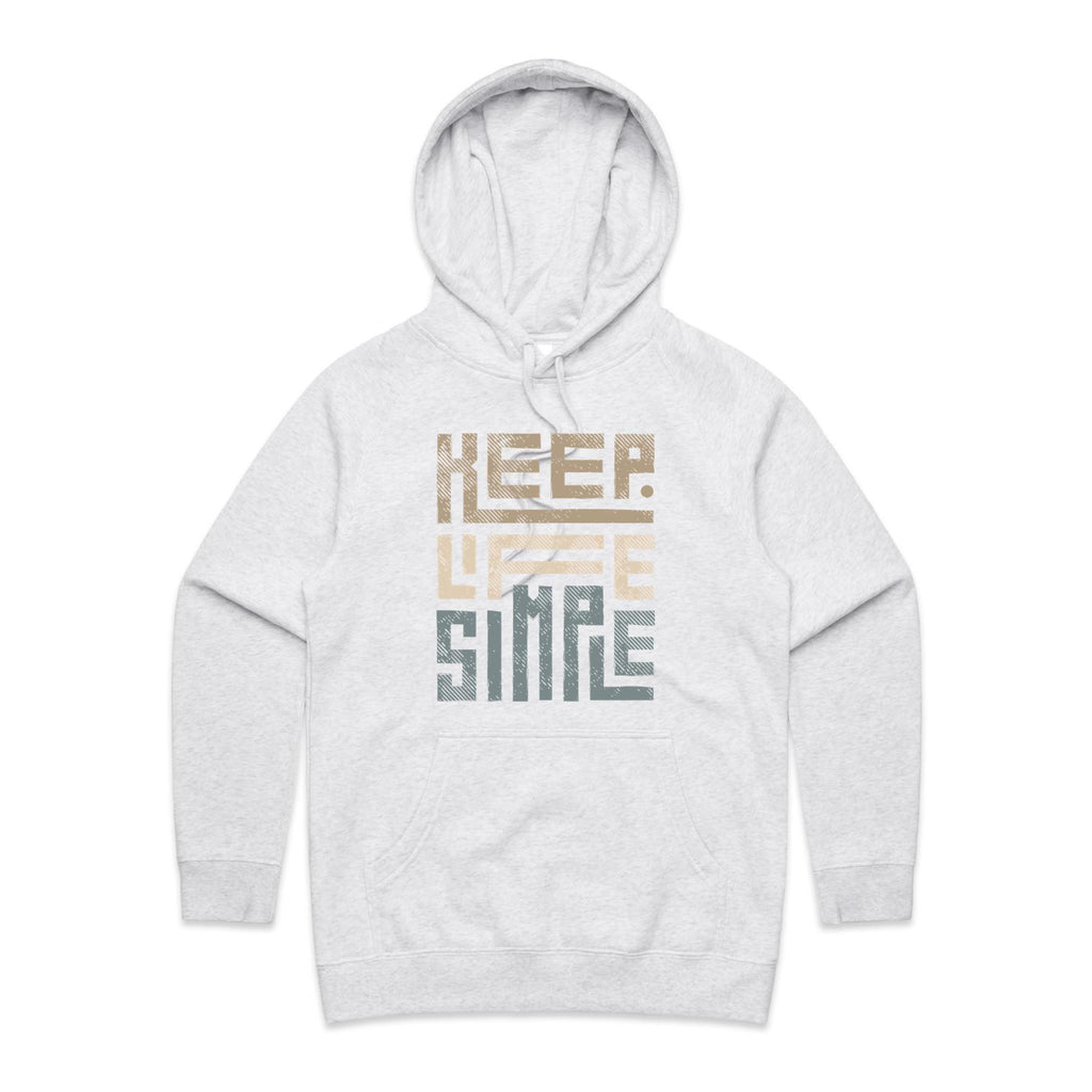 Keep Life Simple - Womens Hoodie White Marle Womens Hoodie Printed In Australia