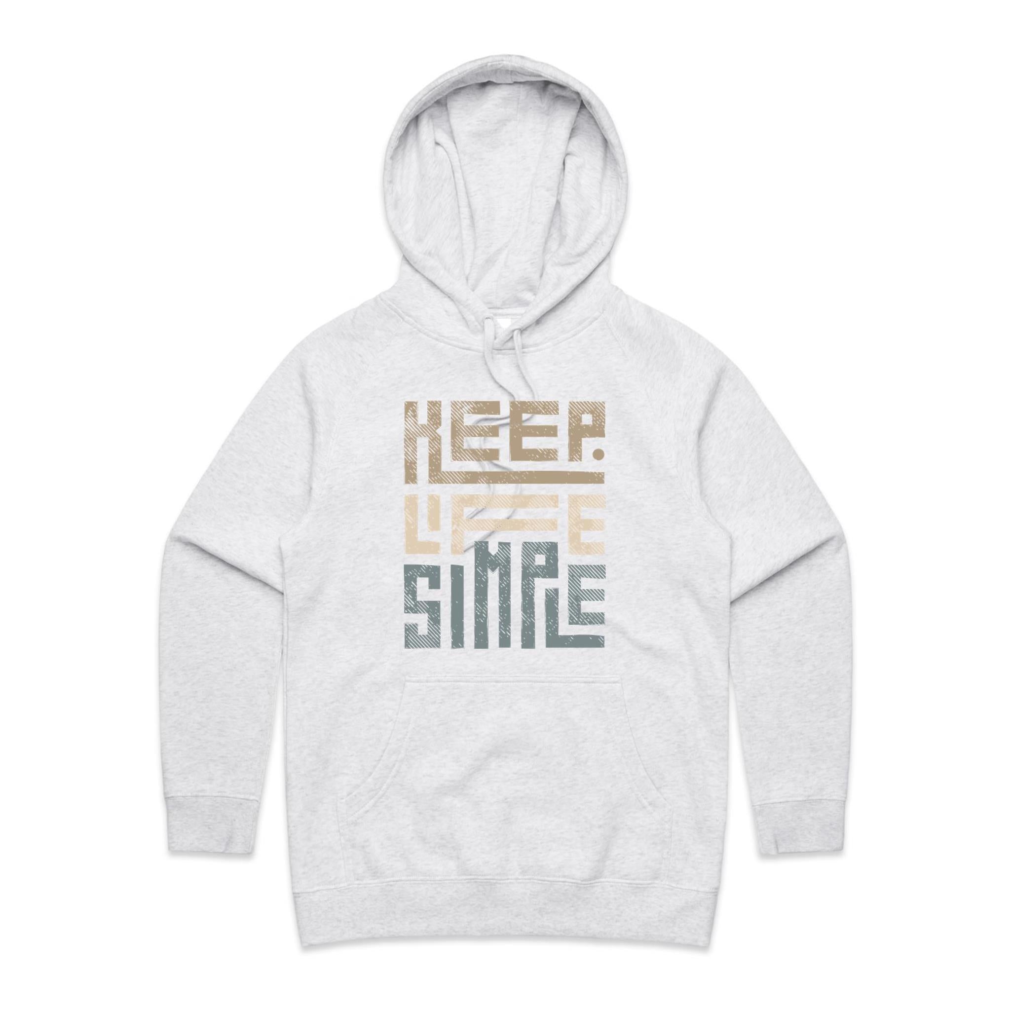 Keep Life Simple - Womens Hoodie White Marle Womens Hoodie Printed In Australia