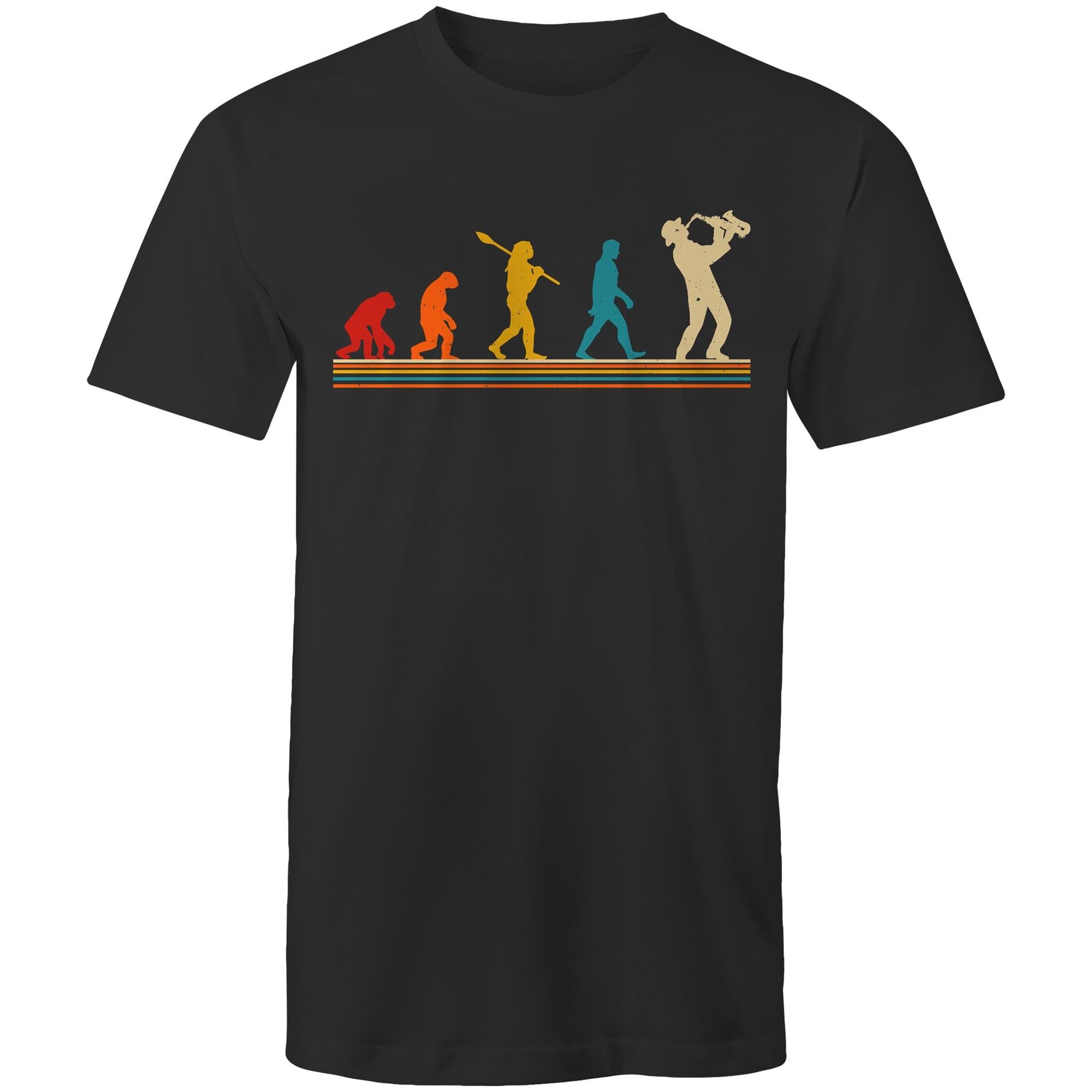 Saxophone Player Evolution - Mens T-Shirt Black Mens T-shirt Music Printed In Australia