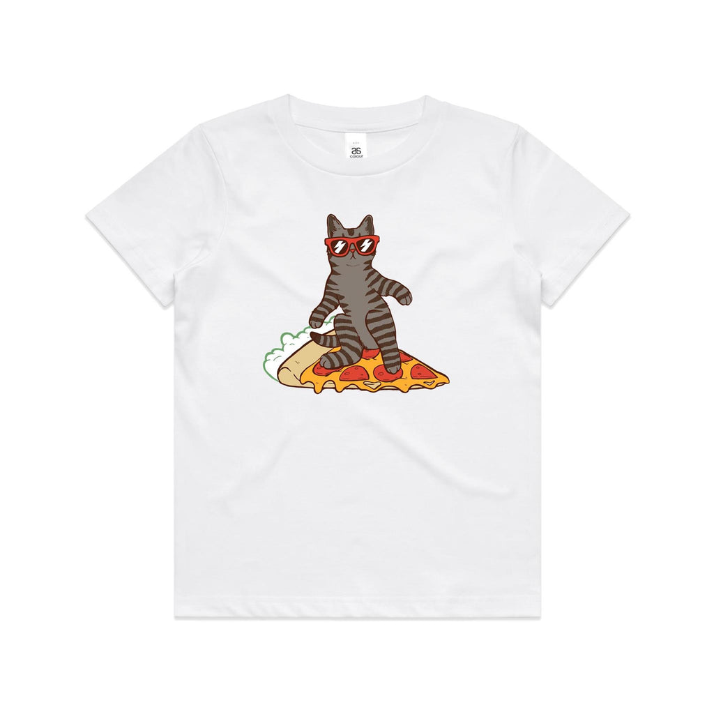 Cat Surfing On Pizza Kid's AS Colour T-shirt