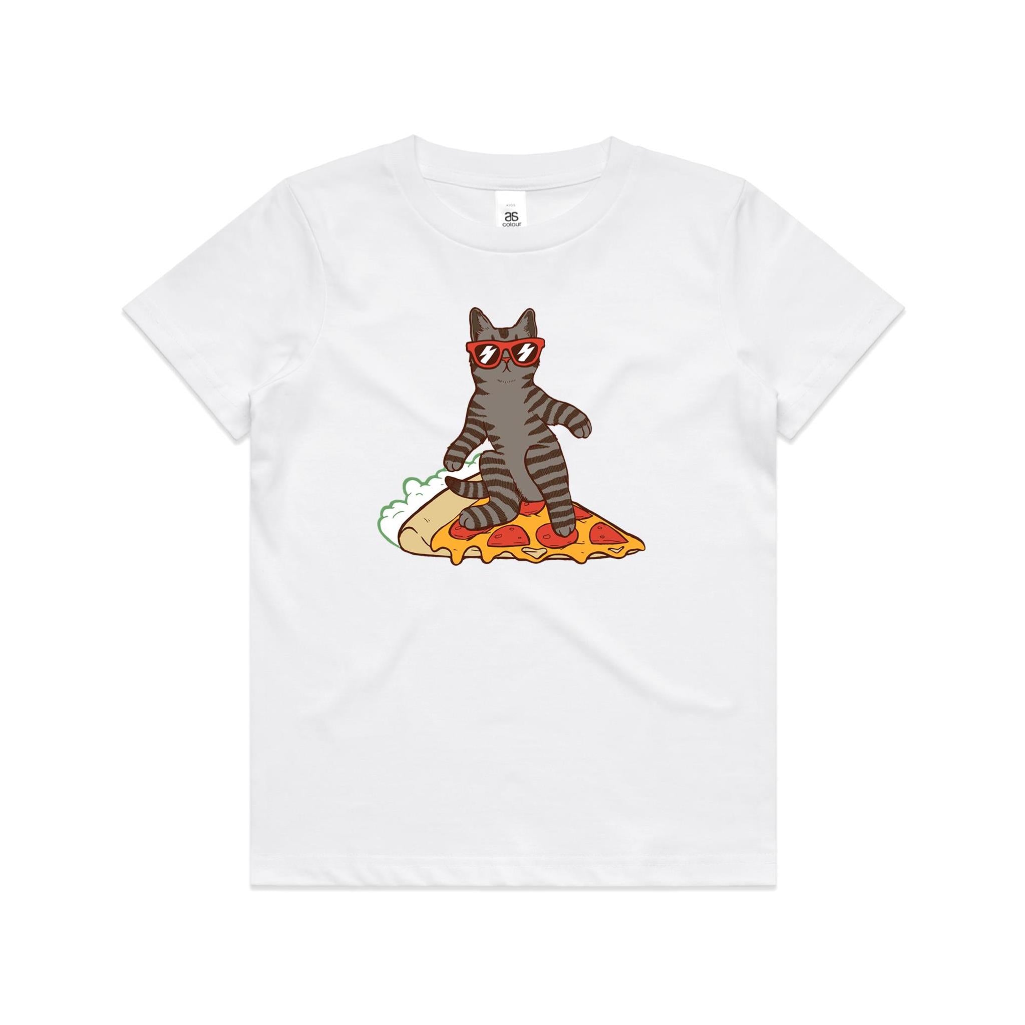 Cat Surfing On Pizza Kid's AS Colour T-shirt