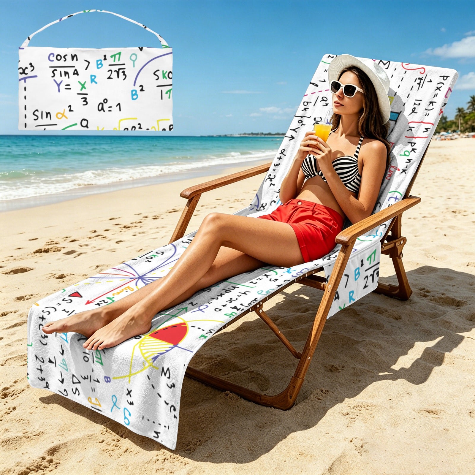 Colourful Maths Formulas Beach Chair Towel Cover with Side Pockets