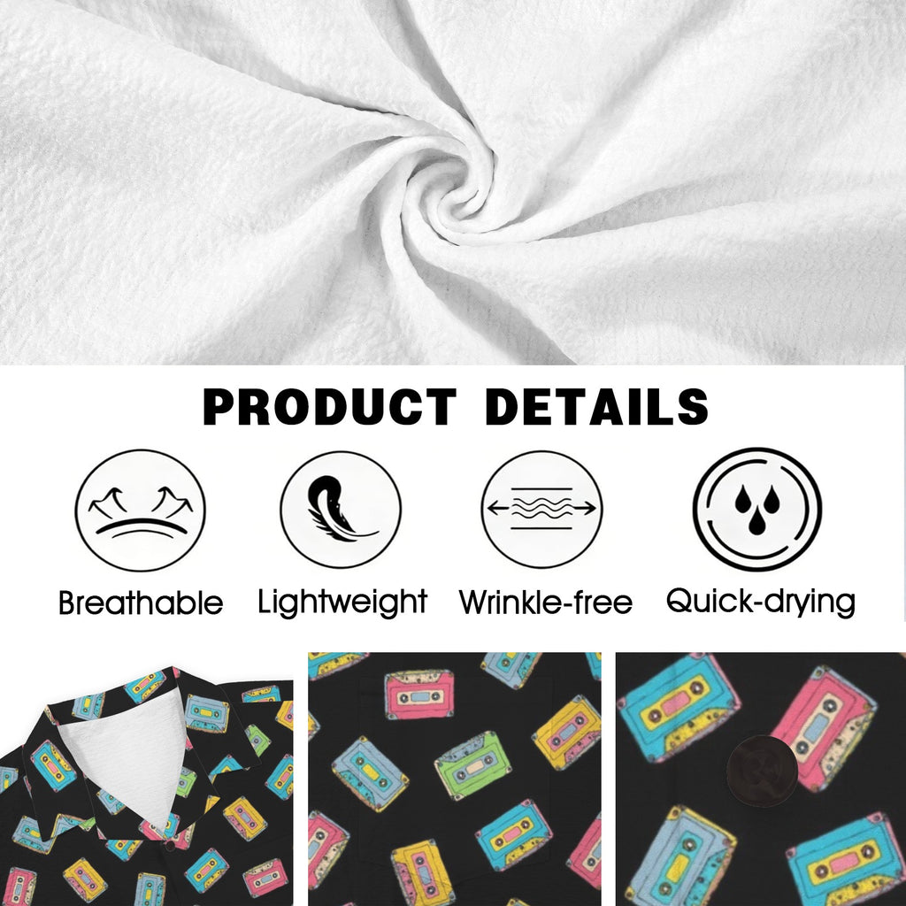 Colourful Cassettes Men's Crinkle Hawaiian Shirt