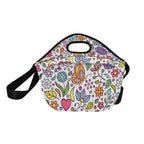 Hippie Butterfly And Flowers Neoprene Lunch Bag/Large (Model 1669) Neoprene Lunch Bag Plants Printed Offshore